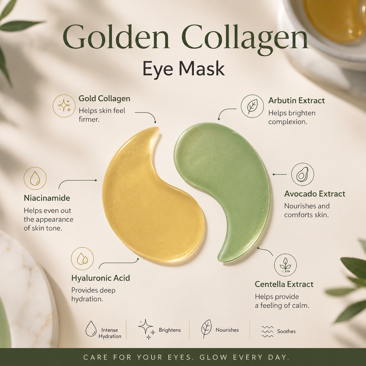 60/120 Pieces Eye Mask Avocado Gold Moisturize Firming Improve Eye Bags Eye Patches anti Wrinkle Eye Patches for Dark Circles